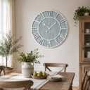 Quelay 30 Inch Coastal Wall Clock, Blue Farmhouse Vintage Wooden Clock with Roman Numerals, Quiet Ticking Battery Operated, Rustic Retro Decorative for Living Room Kitchen Office Home Decor