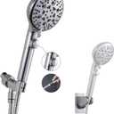 GwernKB Handheld Shower Head with On and Off Switch 8-Mode High Pressure Showerhead with 79 Inches Extra-long Stainless Steel Hose and Bracket PLUS Extra Low-Reach Adhesive Wall Mount for Kids, Silver