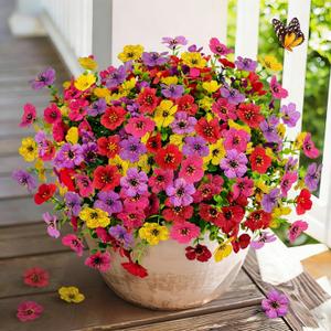 Artificial Flowers for Outdoors, 16 PCS UV Resistant Faux Plants with Fabric Flowers, Colorful Realistic Fake Flowers for Front Porch Garden Patio Balcony Planter Spring Summer Outside Decor (4 Purple,4 Red, 4 Yellow, 4 Hot Pink)