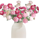 Artificial Flowers Silk Peony Pink Flowers Combo Rose Red Silk Flowers Bouquet 20Pcs 60Heads Fake Peonies for Faux Floral Arrangements Home Table Kitchen Wedding Party Farmhouse Decor