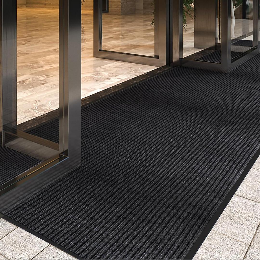 LVETOLS 4' x 8' High Traffic Guard Doormat, Commercial Grade Door Floor Mat Striped Brush Step Entrance Mat with Rubber Backing, Low Profile Commercial Rugs for Entryway, Easy to Clean(Jet Black)