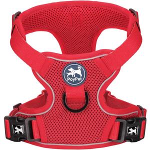 PoyPet Reflective Soft Breathable Mesh Dog Harness Choke-Free Double Padded Vest with Adjustable Neck and Chest(Red,M)