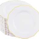 WDF 60pcs Gold Dessert Plates-7.5inch Baroque White and Gold Plastic Plates/Disposable Dessert/Salad Plastic Plate for Upscale Parties &Wedding&Father's Day