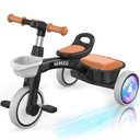 SEREED Colorful Lighting Toddler Tricycle for 2-5 Years Old Boys, Adjustable Seat&Handlebar Trike, Removable Basket, Birthday Gift Idea for Kids Ages 2+ (Black)