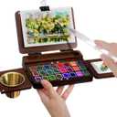 11 Pcs Wooden Portable Watercolor Palette Travel Set 24 Grids Foldable Walnut Palette Box Travels as an Easel with 6 Pcs Travel Watercolor Brushes and 4 Binder Clips for Painters Artists