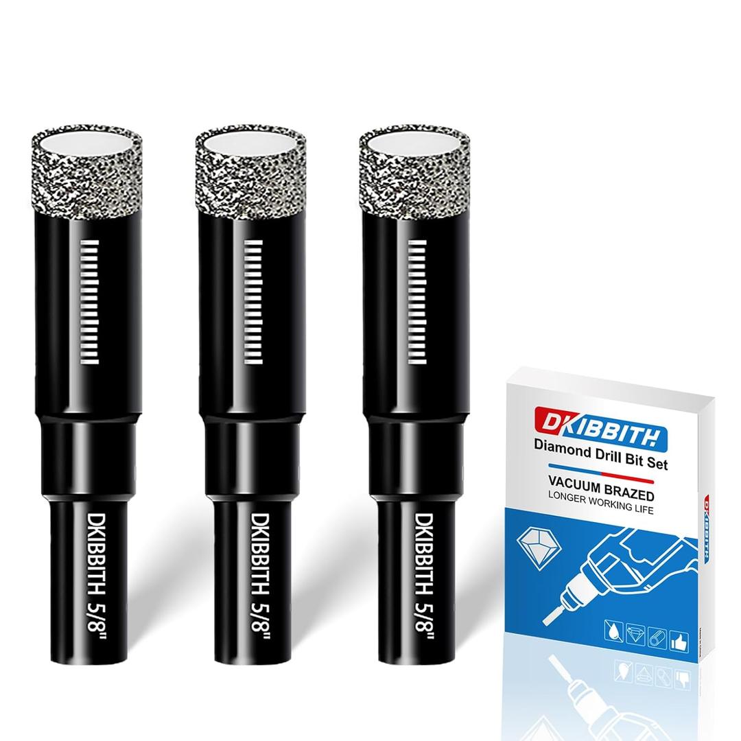 3-Pack 5/8" Diamond Core Drill Bits Set, 16mm Tile Drill bits for Ceramic Porcelain Marble Granite Tile Stone Glass Brick, Integrated Coolant for Fast Dry Drilling, Round Shank, With Storage Case