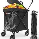 Folding Shopping Cart for Groceries - Water-Resistant Canvas Grocery Cart with Cover, 120LB Capacity, Compact Foldable for Laundry & Storage