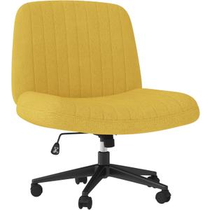 Shintenchi Criss Cross Chair,Cross Legged Office Seat with Wheels Armless Swivel Vanity Chair,Height Adjustable Wide Computer Task Seating for Home Office,Yellow