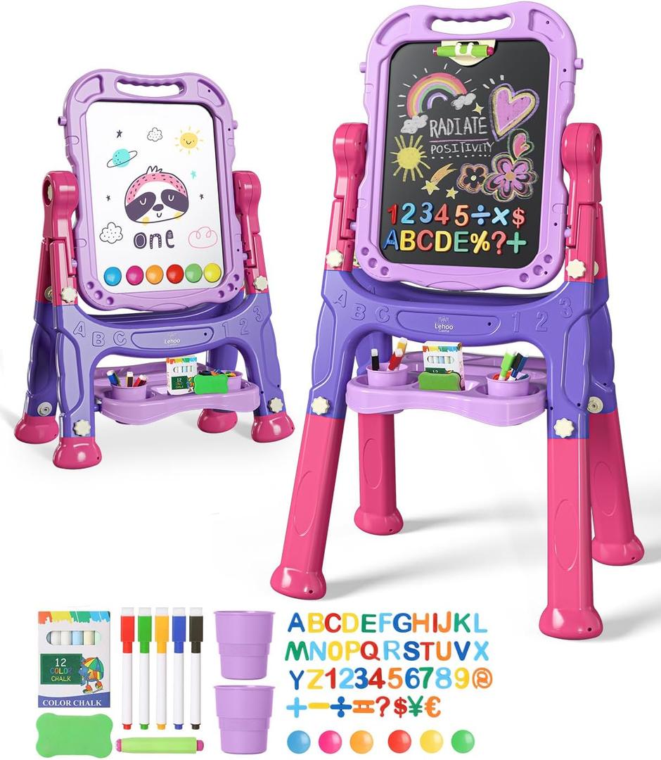 Lehoo Castle Easel for Kids, Toys for 2 Year Old Girl, Art Easel Toddler, Magnetic White Chalk Board, Gifts for 3 4 Year Old Girls 2-4 Years Old Christmas