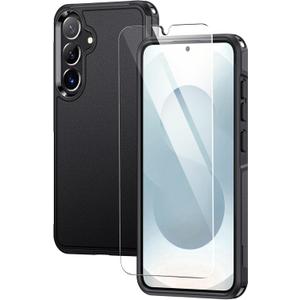 Lanhiem for Samsung Galaxy S25+ S24+ Plus Phone Case with Tempered Glass Screen Protector, Shock Absorption, Anti-Scratch Shockproof Case Cover for Samsung S25+ Plus S24 Plus, (Black-3 in 1)