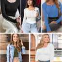 Long Sleeve Shirts for Women, Casual Solid Henley Tops Button Down Shirts, V Neck Blouses Basic Ribbed Knit Shirts for Party (Large, Blue)