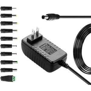 24V 1A Power Supply Adapter 100-240V AC to DC 24Volts 1A 24W Converter Transformer Switching Power Supply with 10 Tips 5.5mm x 2.5mm Plug for LED Strips, CCTV Cameras, Motors & More