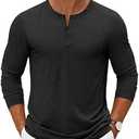 COOFANDY Mens Henley T-Shirts Casual Long Sleeve Tee Shirts Fashion Lightweight Stretch Basic Tops A-Black XL
