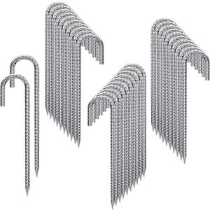Rebar Stakes 12 Inch 32 Pack Tent Stakes Heavy Duty Metal J Hook, Fence Stakes for Trampoline, Fence, Camping Tent (32, J-12 x2/5")