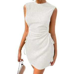 Acelitt Women's Summer Dresses 2026 Beach Casual Crewneck Loose Sundress Ribbed Cut Out Mini Dress, Length: 38 Inches