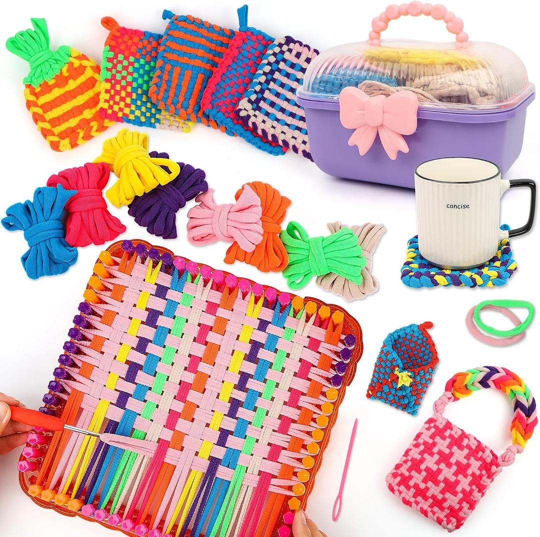 Upgraded Frame Weaving Loom Kit for Kids, Beginner Crochet Kit with 224 Loops, DIY Arts and Crafts Potholder Loom Knitting Projects, Toys for Ages 6-12, Ideas Birthday Gifts for Girls 7 8 9 10 11 13