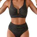 Eomenie Bikini Sets for Women High Waisted Two Piece Bathing Suit U Wired V Neck Swimsuit Adjustable Straps Swimwear, Size L