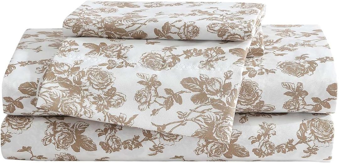 Betsey Johnson - Queen Bed Sheets, Soft & Lightweight Bedding, Fade & Wrinkle Resistant (Garden Toile Brown, Queen)
