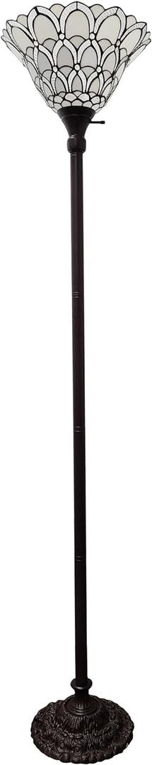 Amora Tiffany Floor Lamp Torchiere - Traditional Style Peacock Design 69 Stained Glass Lamp, Custom Handcrafted Pole Lamp with 3-Way Rotary Switch - Decorative Floor Lamp for Living Room
