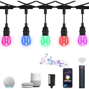 EMANER Waterproof String Lights, 48ft WiFi Remote String Light, Work with Alexa Google Assistant, Multicolor Changing Caf String Light Music Sync Dimmable for Outdoor Patio Christmas Decoration