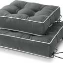 HARBOREST Outdoor Chair Cushions Set of 2, Tufted Patio Chair Cushions with Ties, Square Corner Outdoor Cushions for Patio Furniture, Lawn Chairs, Wicker Chairs, 19" x 19" x 5", Grey