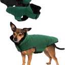 Furhaven Reversible XS Dog Coat, Washable & Insulating w/ Leash Access - Faux Fur & Quilted Fleece Flex-Fit Jacket - Black/Green, Extra Small