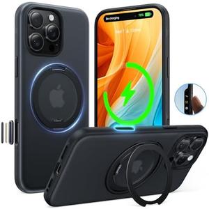 TORRAS Ostand Fitness for iPhone 16 Pro Max Case with 360°Rotating Magnetic Stand, [Compatible with MagSafe][Military-Grade Protection] Camera Control Button, Enhanced Grip, Slim, Obsidian Black 6.9"