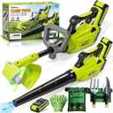 Pandapop Kids Gardening Tools Set, 2 In 1 Kids Leaf Blower & Toy Lawn Mower with Sounds & Lights, Kids Tool Set with Belt & Gloves, Outdoor Play Toy Tools, Christmas Birthday Gifts for Boys 3 4 5 6 7+