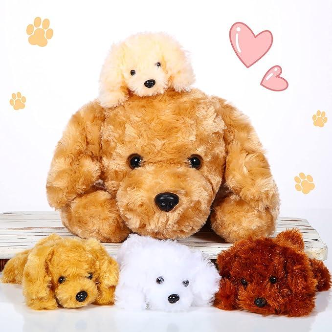 Snug a Babies Puppy Stuffed Animals Toys for Ages 0 1 2 3 4 5 6 7 8+ Years Old Kids - Mommy Dog with 4 Baby Puppies in Her Tummy, Idea Xmas Birthday Gifts for Baby, Toddler, Girls, Boys