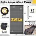 12x26 ft Dump Truck Mesh Tarp 18oz, 25 Bungee Straps, Brass Grommets