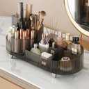 Booklov Rotating Makeup Organizer for Vanity, Large Capacity Cosmetic Display Case, Clear Acrylic Countertop Beauty Storage Holder for Skincare, Brush Eyeshadow Lipstick, Counter Desk, Crystal Black