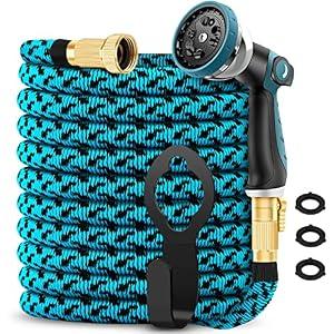 Barlisam Expandable Garden Hose 50FT with 10 Function Nozzles, Lightweight & No-Kink Leakproof Flexible Retractable Water Hose with 4 Layers Latex and Durable 3750D, Solid Brass Fittings