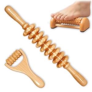 Thetsify 3Pcs Wood Therapy Massage Tools, Lymphatic Drainage & Maderoterapia Kit for Body Sculpting, Anti Cellulite, Wooden Muscle Roller for Deep Tissue, Back, Legs, Foot Roller for Plantar Fasciitis