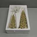 JOJOCY 2 PCS Christmas Tree Statues, 9.5" Glittered Xmas Resin Trees Tabletop Decor for Mantel, Fireplace, Centerpiece, Indoor Holiday & Xmas Artificial Decorations (Gold)