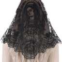 Bozidol Mantilla Veils for Church Catholic, Triangle Virgin Mary Floral Lace Chapel Veils Latin Mass Head Coverings for Women