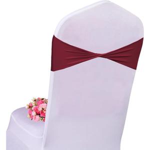 WYFMYD Spandex Burgundy Chair Sashes 50 Pcs Burgundy Sashes Bows Elastic Chair Cover Bands Ties Without Buckle for Wedding Party Events Ceremony Birthday