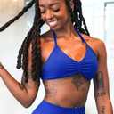 YEOREO SoftHue Impact Strappy Halter Bra for Sports Women Workout Padded Gym Yoga Bra (Blue, M)