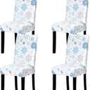 4Pcs Christmas Chair Slipcovers Winter White Blue Snowflake Pattern Dining Chair Covers Protector Removable Stretch Elastic Seat Covers for Home Kitchen Living Room Hotel Office