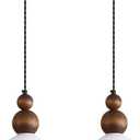2 Pack Rustic Farmhouse Wood Pendant Light Fixture One-Light Adjustable Oak Wood and Milk Glass Shade Gourd Small Pendant Lighting for Kitchen Island Sink Hallway Bathroom Bar Farmhouse, Black