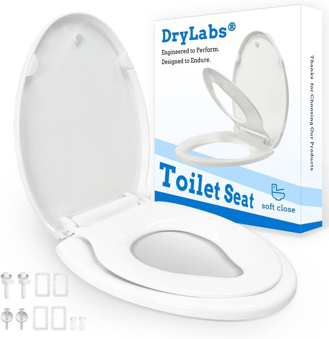 Elongated Toilet Seat with Built-In Toddler Seat 18.5" - Soft Close for Child & Adult, Potty Training Seat, Durable PP Toilet Seat, Easy Installation & Removal, Fits Most Toilet Bowls