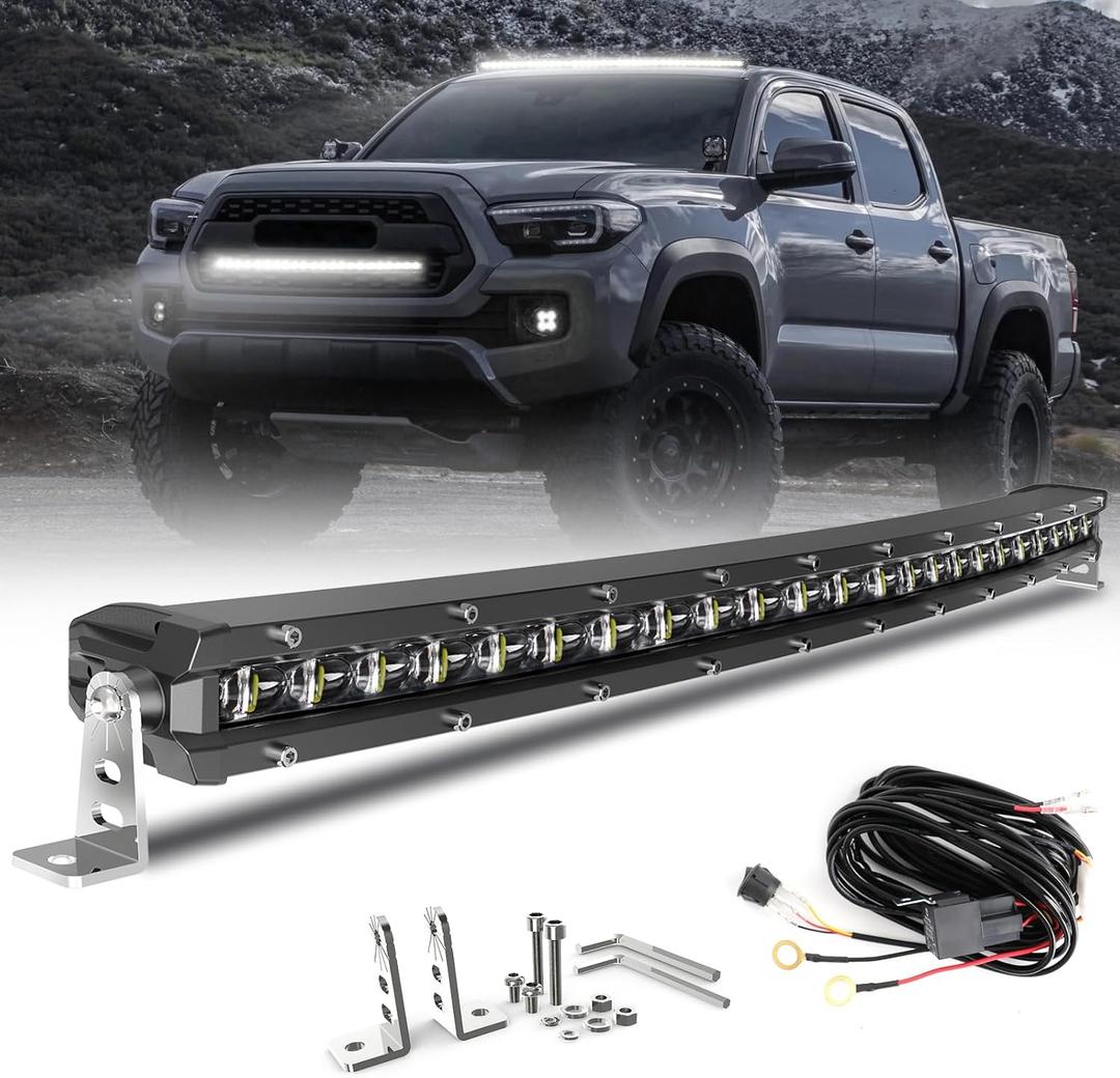 CO LIGHT 26 inch Curved Single Row LED Light Bar | 6D Projector Lens | Spot & Flood Combo Beam | Slim Driving Light | IP68 Waterproof with Wiring Harness | Ideal for Off-Road, Trucks, ATV, UTV, Marine (White)