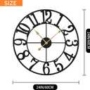 LEIKE Large Wall Clocks for Living Room,Silent,Non Ticking,Battery Operated Oversized Vintage Round Modern Metal Wall Clock for Bedroom,Farmhouse,Office Home Decor-24 Inch(Black-Arabic Number)