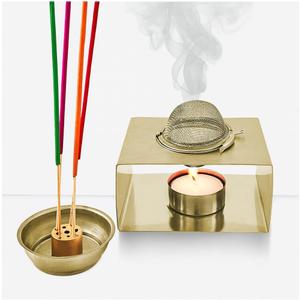 2 x CiLoN 4in1 Incense Holder, Frankincense Burner, Essential Oil Burner Aromatherapy Diffuser, Resin Burner, Esfand Burner with Tea Candle Warmer. Spiritual Gift for Yoga & Meditation Lovers. 304SS Gold