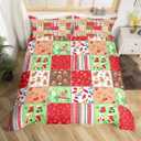 Erosebridal Red Green Christmas Full Duvet Cover,Cute Snowman Gingerbread Man Bedding Set Gifts for Kids Girls Boys,Multicolor Patchwork Bed Set Winter Xmas Duvet Cover 3Pcs (No Comforter)