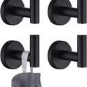 JQK Black Bathroom Towel Hook, Coat Robe Clothes Hook for Bathroom Kitchen Garage Wall Mounted (4 Pack), 304 Stainless Steel Matte Black, TH100-PB-P4