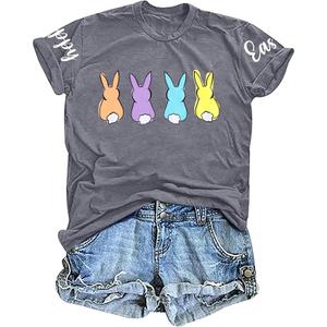 Easter Shirt Women Cute Bunny Graphic Tee Happy Easter Letter Printed Tshirts Casual Short Sleeve Easter Gift Tops Medium