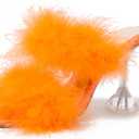 Women's Square Toe Fuzzy Heels High Clear Heel Mules Sandals Two Fluffy Feather Bands Slippers Party Prom Dresses Shoes (7.5, Orange)