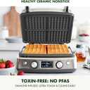 GreenPan Elite 4-Square Waffle Maker, Ceramic Nonstick Plates, Cream White