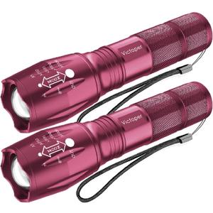Victoper LED Flashlight 2 Pack Pink, Bright High Lumens Tactical Flashlights High Lumens with 5 Modes, Waterproof Zoomable Flash Light for Outdoor, Gifts for Hunting Camping Essentials Gear