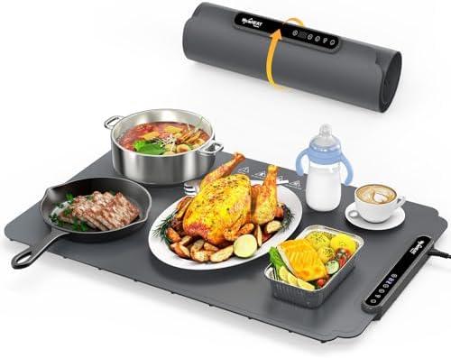 Food Warming Mat, Fast Heating Electric Warming Tray with 6 Level Temperature and 4 Hours Auto-Off, Nano Silicone Material, Full-Surface Heat, Food warmer mat for Buffet, Home Party, Dinner 2pcs